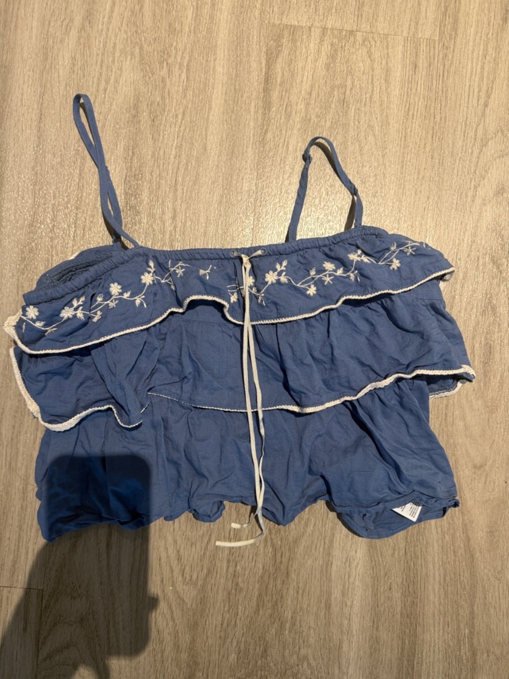 American Eagle Outfitters Blue Embroidered Ruffle Cami